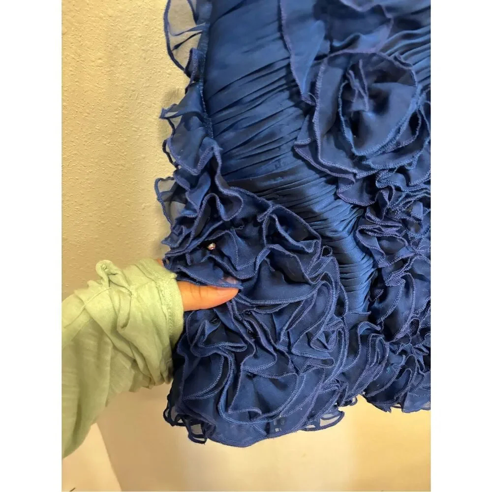 Mac Duggal Couture Blue One Shoulder Ruffle Mini Dress Size 6